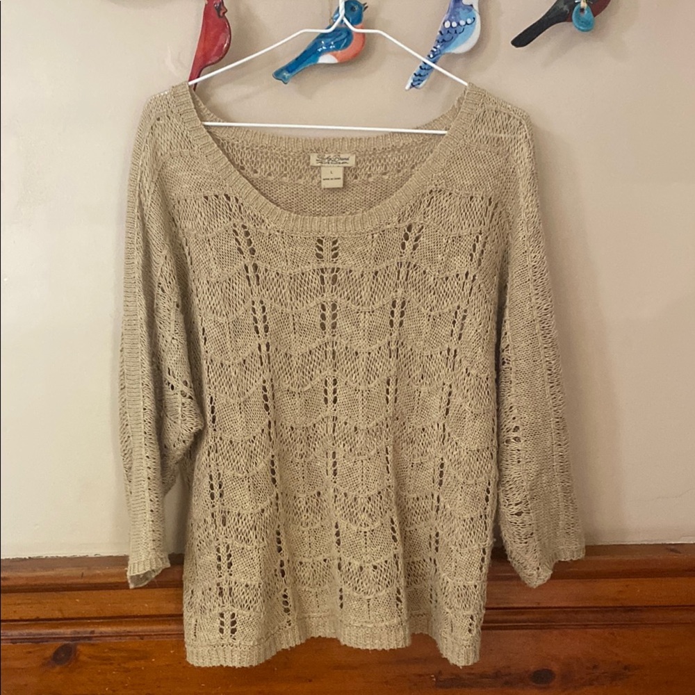 Lucky Brand Tan Crew Neck Sweater with Cable Knit Design